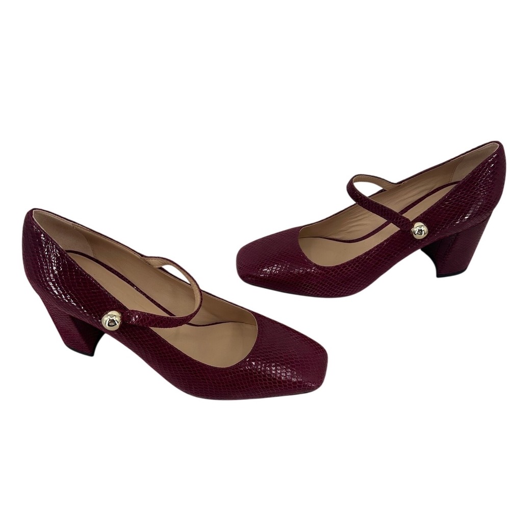 J.Crew Burgundy Snakeskin Embossed Mary Jane Block Heels Square Toe Size 8
